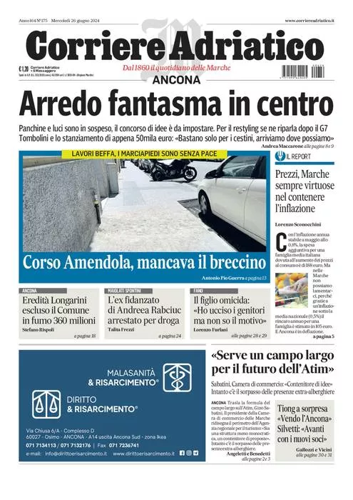 Prima-pagina-corriere adriatico-edizione-di-oggi-26-06-2024